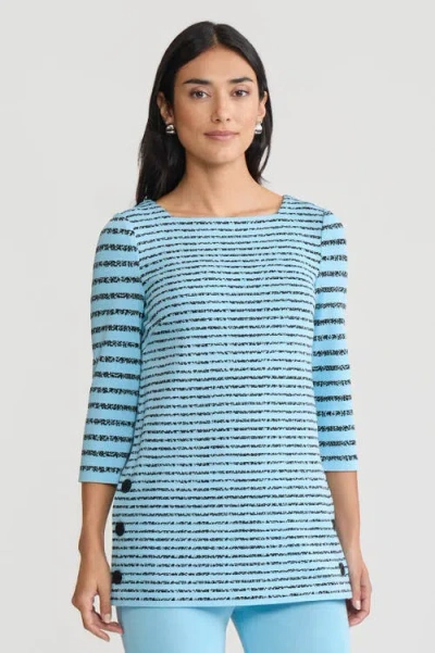 Ming Wang Horizontal Stripe Soft Knit Tunic In Blue