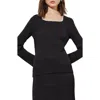 Ming Wang Imitation Pearl Collar Shimmer Rib Sweater In Black/silver