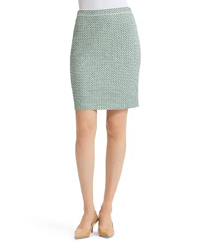 Ming Wang Jacquard Basketweave Straight Skirt In Green