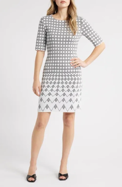 Ming Wang Jacquard Sheath Dress In White/black