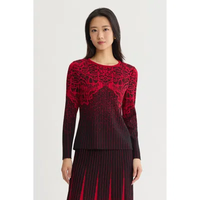 Ming Wang Jacquard Soft Faux Ribbed Knit Top In Holiday/black