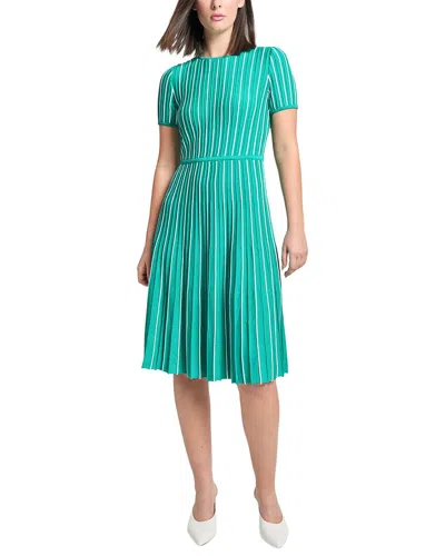 Ming Wang Jewel Neck Soft Knit Flare Dress In 310-emerald Awe/white
