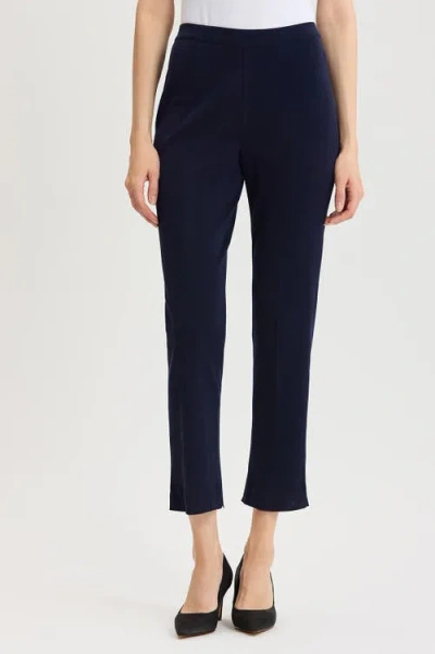 Ming Wang Knit Straight-leg Ankle Pants In Blue