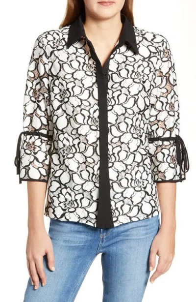 Ming Wang Lace Shirt In White/black
