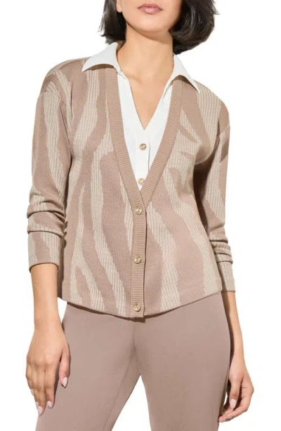 Ming Wang Layered Shirt & Cardigan In Java/white