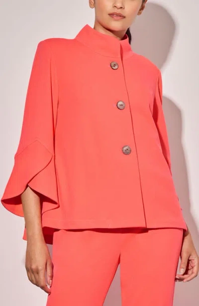 Ming Wang Layered Tulip Sleeve Jacket In Sunkist Coral