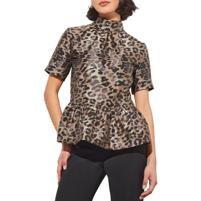 Ming Wang Leopard Print Peplum Top In Multi