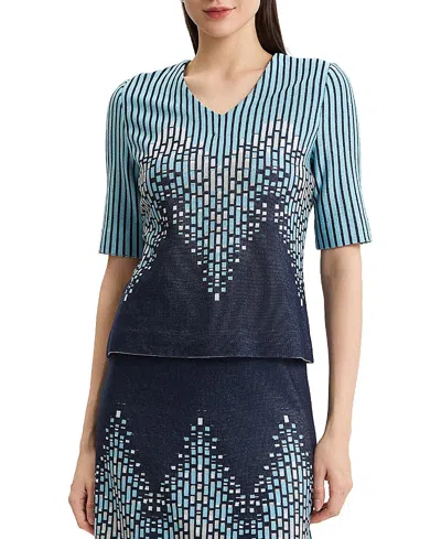 Ming Wang Linear Ombre Soft Knit Top In Multi