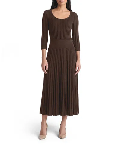 Ming Wang Linear Pointelle Tonal Knit Fit And Flare Midi Dress In Multi