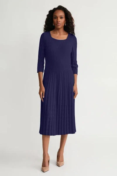 Ming Wang Linear Pointelle Tonal Knit Fit-n-flare Midi Dress In Purple