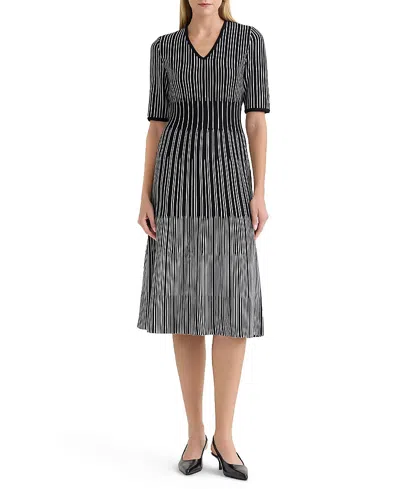 Ming Wang Linear Soft Knit Fit And Flare Midi Dress In Gray