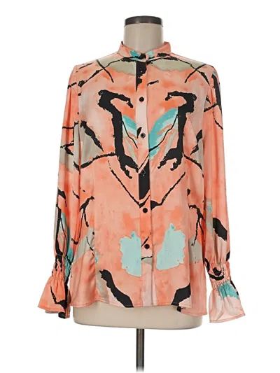 Pre-owned Ming Wang Long Sleeve Blouse In Orange