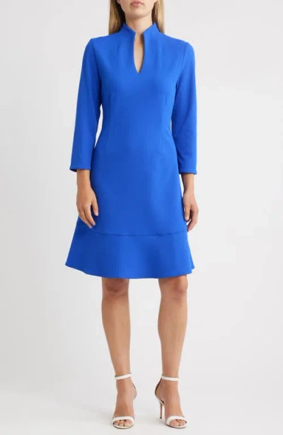 Ming Wang Long Sleeve Stretch Crepe Fit & Flare Dress