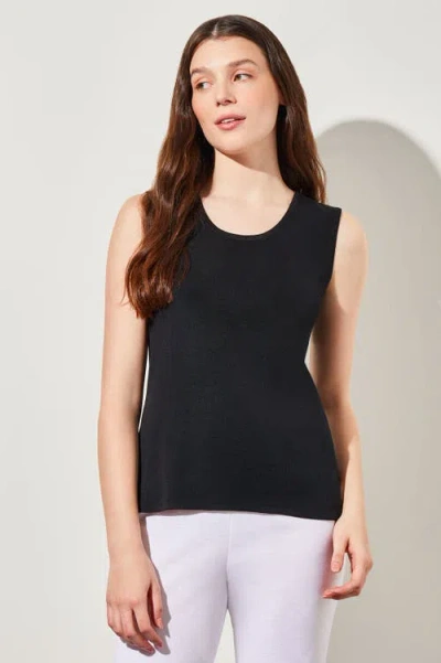 Ming Wang Mid Length Scoop Neck Knit Tank In Black