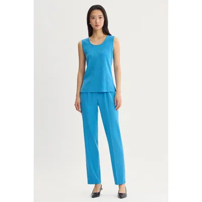 Ming Wang Mid Length Scoop Neck Knit Tank In Blue