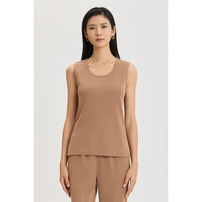 Ming Wang Mid Length Scoop Neck Knit Tank In Brown
