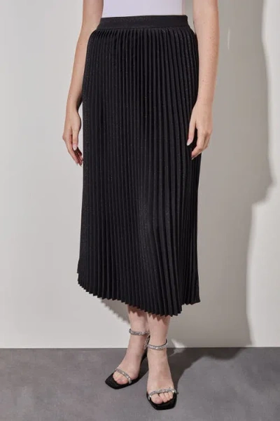 Ming Wang Midi Pleated Skirt Shimmer Woven In Black