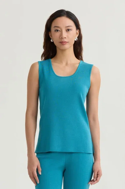 Ming Wang Mid-length Scoop Neck Knit Tank In Blue