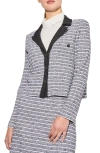 Ming Wang Mixed Media Button Front Jacket In Black/white
