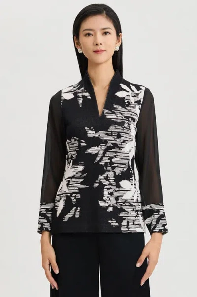 Ming Wang Mixed-media Floral Jacquard Knit Tunic In Black