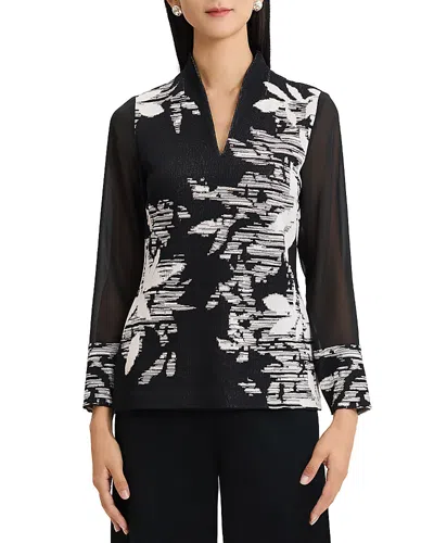 Ming Wang Mixed-media Floral Jacquard Knit Tunic In Black