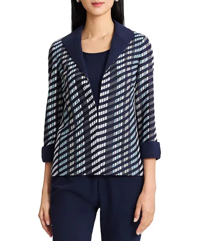Ming Wang Heritage Mixed-media Wing Collar Jacket In Blue