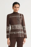 Ming Wang Mock Neck Jacquard Soft Knit Tunic In Brown