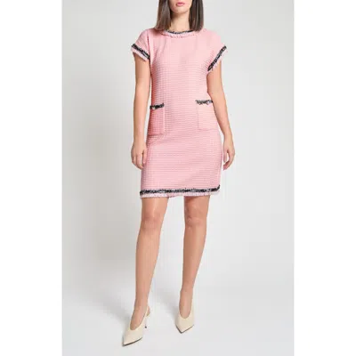 Ming Wang Modern Fit Fringe Trim Tweed Dress In Rose/white
