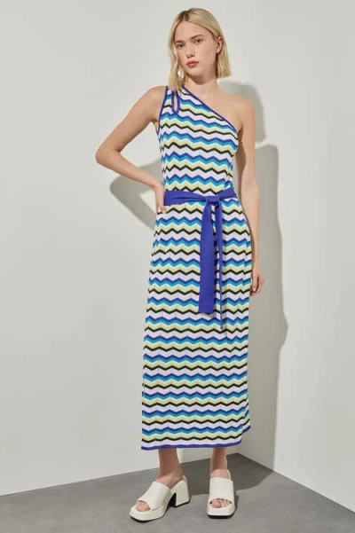 Ming Wang Modern Fit One Shoulder Column Maxi Dress In Multi