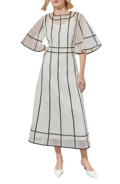 Ming Wang Modern Fit Organza Contrast Stripe A-line Midi Dress
