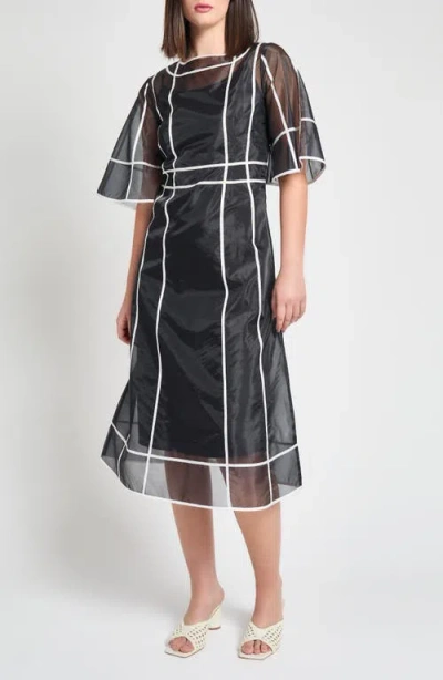 Ming Wang Modern Fit Organza Contrast Stripe A-line Midi Dress