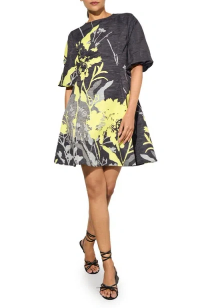 Ming Wang Modern Fit Shantung Metallic Minidress In Lemon/mink/lunar Rock