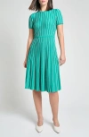Ming Wang Modern Fit Stripe A-line Knit Dress In Blue