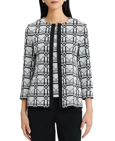 Ming Wang Heritage Monochrome Geometric Knit Jacket In Gray