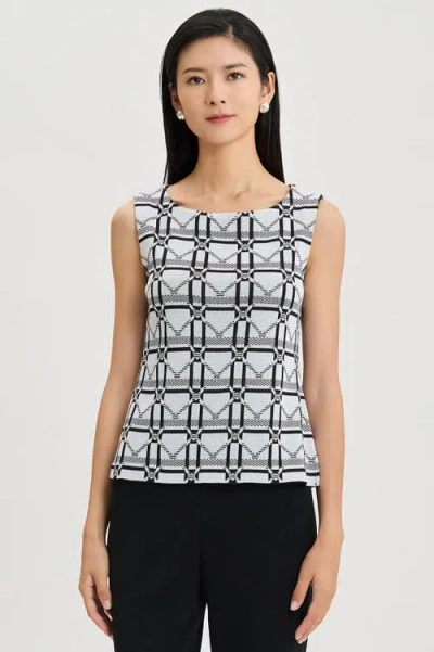 Ming Wang Monochrome Geometric Knit Tank In Black