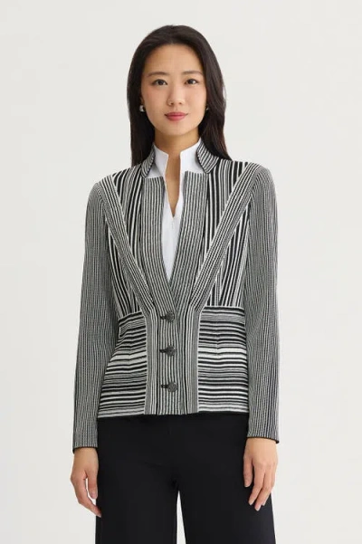Ming Wang Monochrome Striped Knit Jacket In Gray