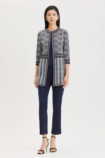 Ming Wang Multi Pattern Jacquard Knit Jacket In Blue