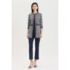 Ming Wang Multi Pattern Jacquard Knit Jacket In Indigo/ivory/warm Taupe