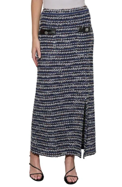 Ming Wang Multistitch Tweed Maxi Skirt In Regatta/multi
