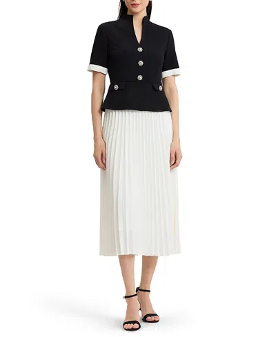 Ming Wang Noelle Pleated Crepe Maxi Dress In Multi