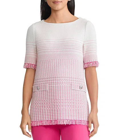Ming Wang Ombre Fringe Trim Jacquard Knit Tunic In Pattern