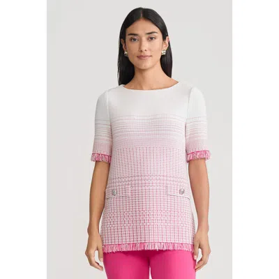 Ming Wang Ombre Fringe Trim Jacquard Knit Tunic In Pattern
