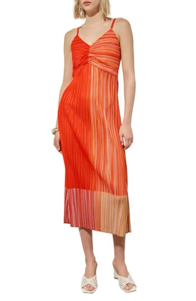 Ming Wang Ombré Stripe Crêpe De Chine Midi Dress In Flame