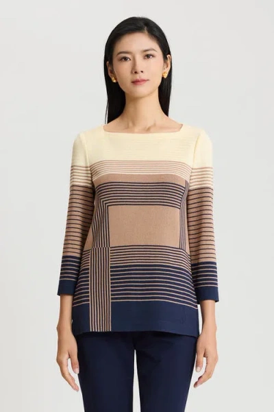 Ming Wang Ombre Stripe Soft Knit Tunic In Neutral