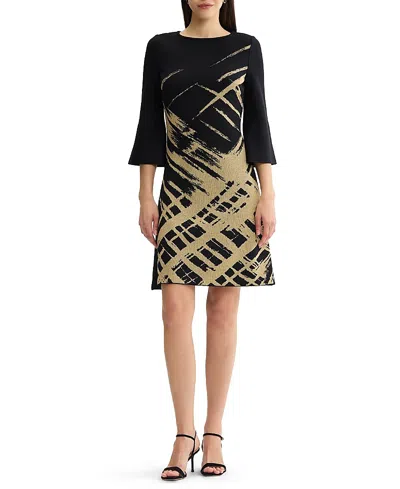 Ming Wang Petite A-line Shimmer Lurex Soft Knit Dress In Black