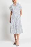Ming Wang X Tanya Foster Pinstripe Cotton Fit & Flare Midi Dress In White/black