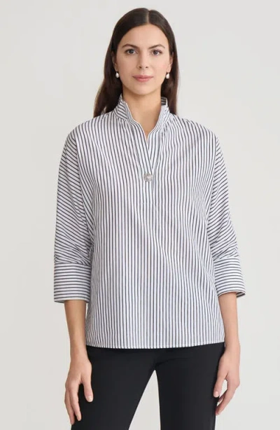 Ming Wang Pinstripe Dolman Sleeve Cotton Blouse In Multi