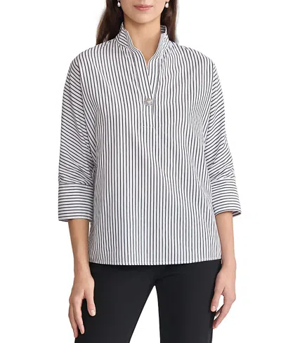 Ming Wang Pinstripe Dolman Sleeve Cotton Blouse In Gray