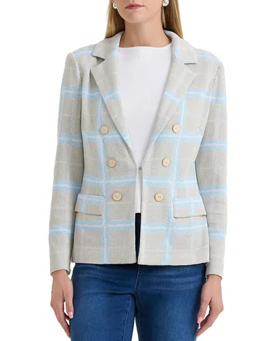 Ming Wang Heritage Plaid Knit Blazer In Gray