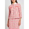 Ming Wang Plaid Knit Jacket In Sunkist Coral/multi